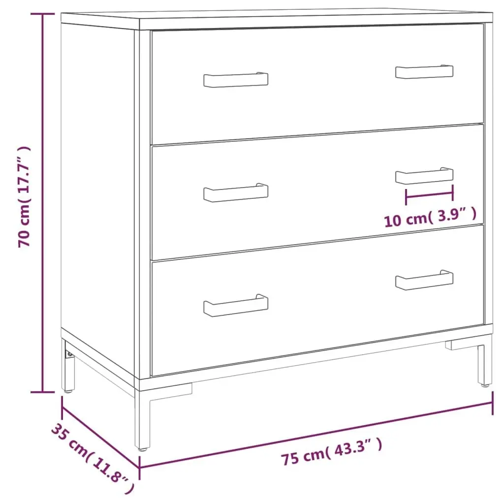 Chest of Drawers 75x35x70 cm Solid Pinewood 349925