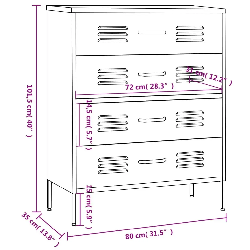 Chest of Drawers White 80x35x101.5 cm Steel 336206