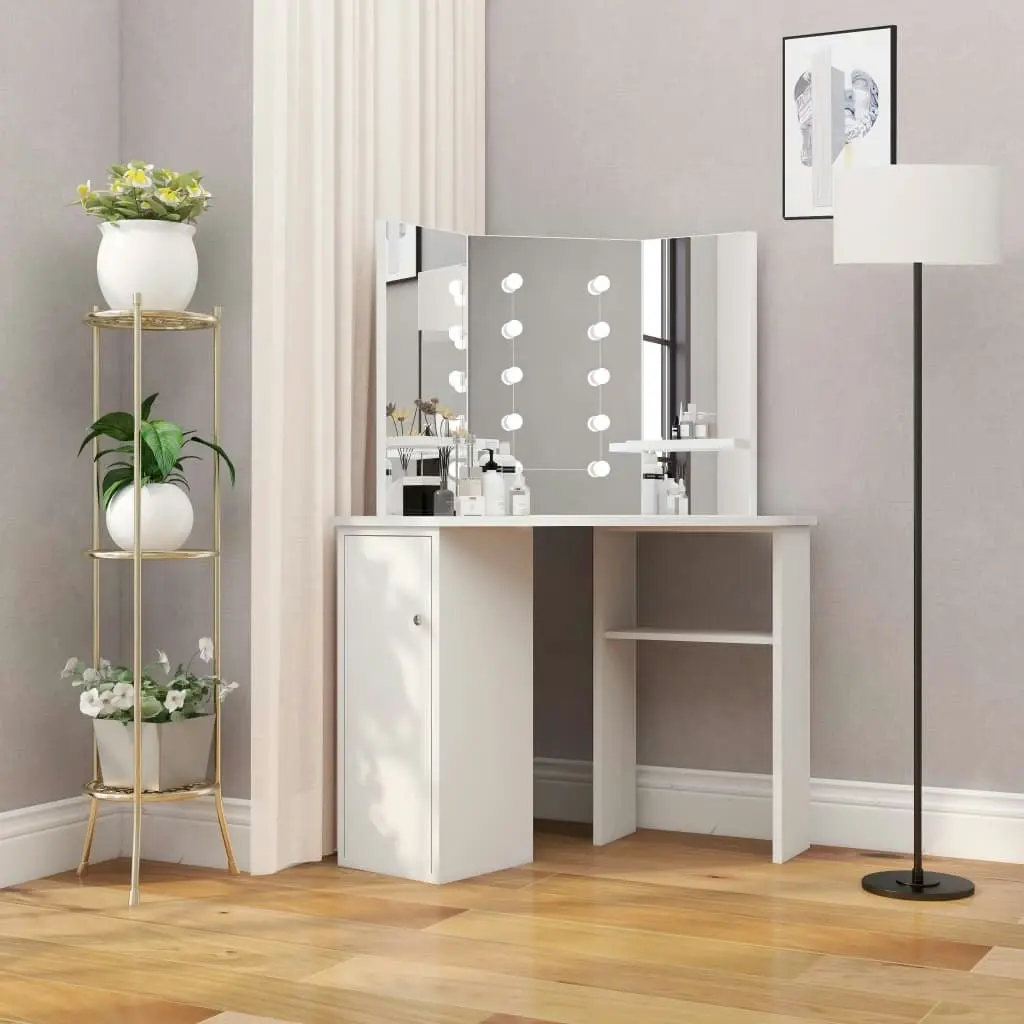 Corner Dressing Table Make-up Table with LED Light White 288450