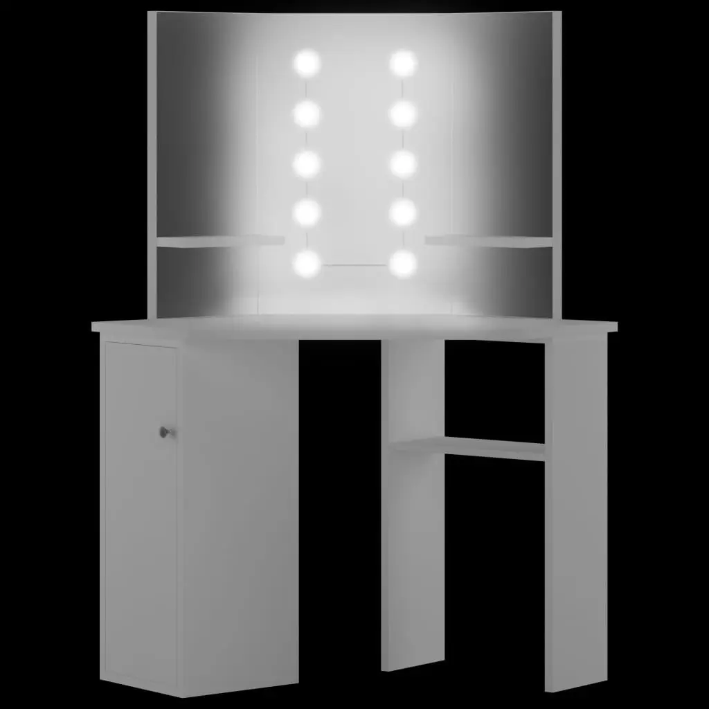 Corner Dressing Table Make-up Table with LED Light White 288450