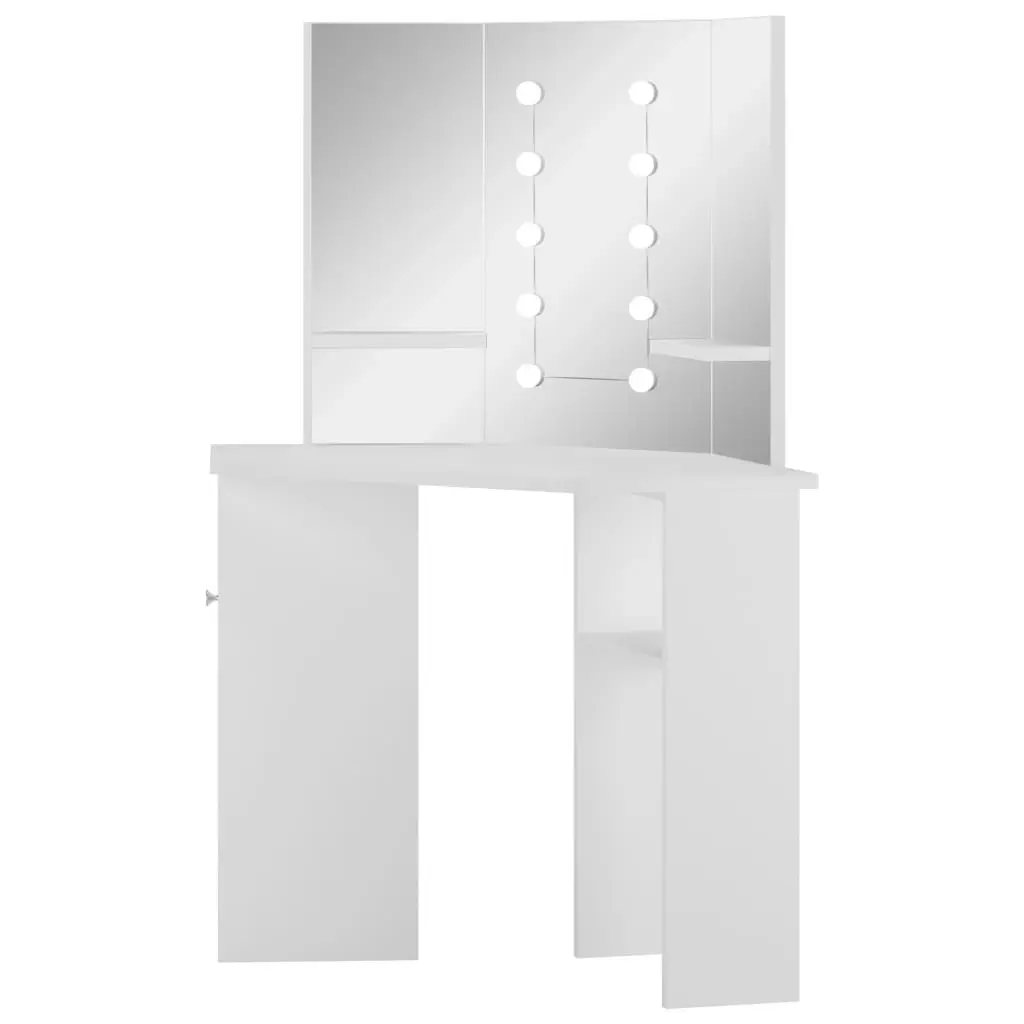 Corner Dressing Table Make-up Table with LED Light White 288450