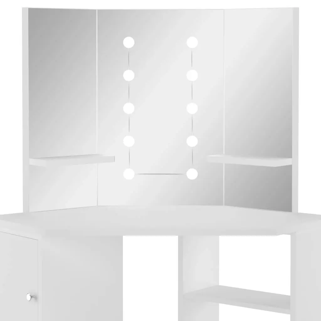 Corner Dressing Table Make-up Table with LED Light White 288450