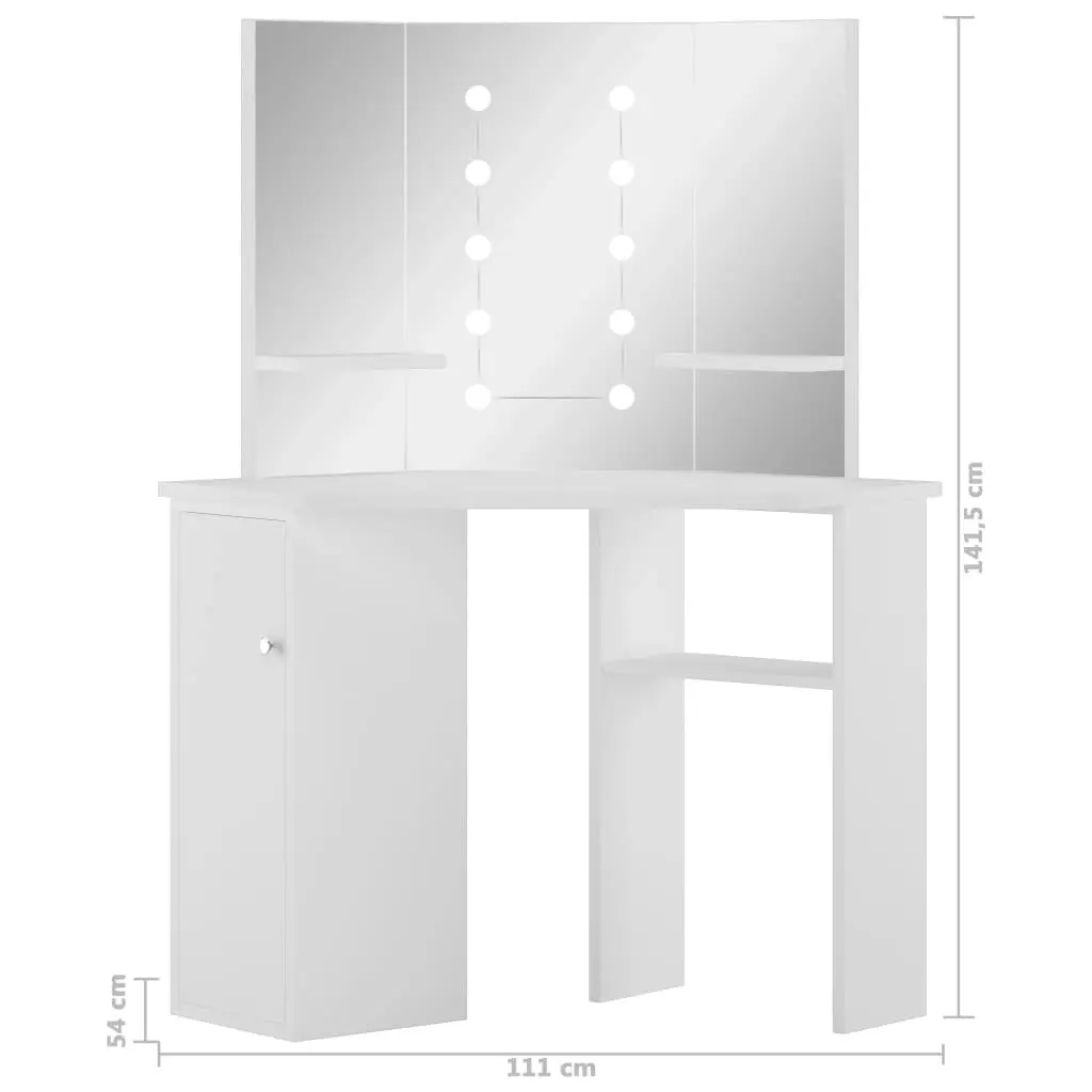 Corner Dressing Table Make-up Table with LED Light White 288450