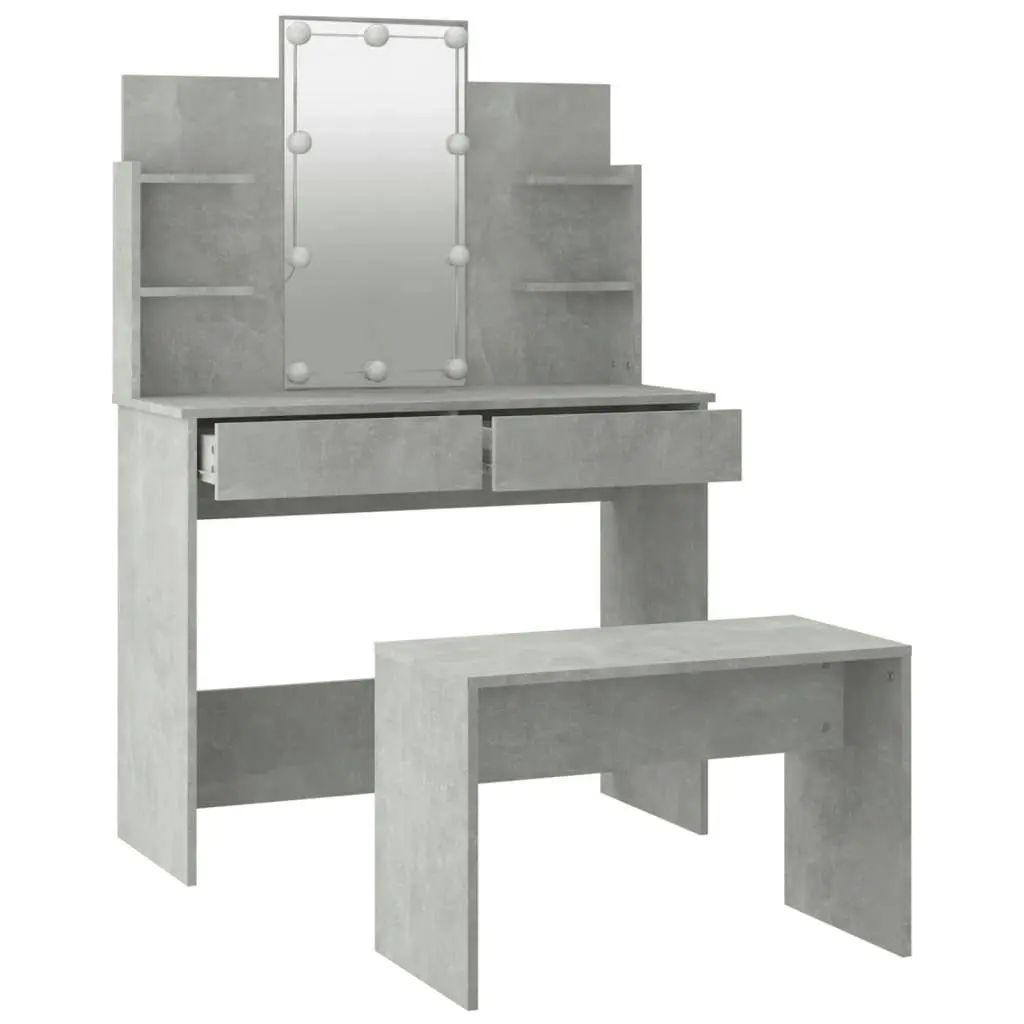 Dressing Table Set with LED Concrete Grey Engineered Wood 3114126