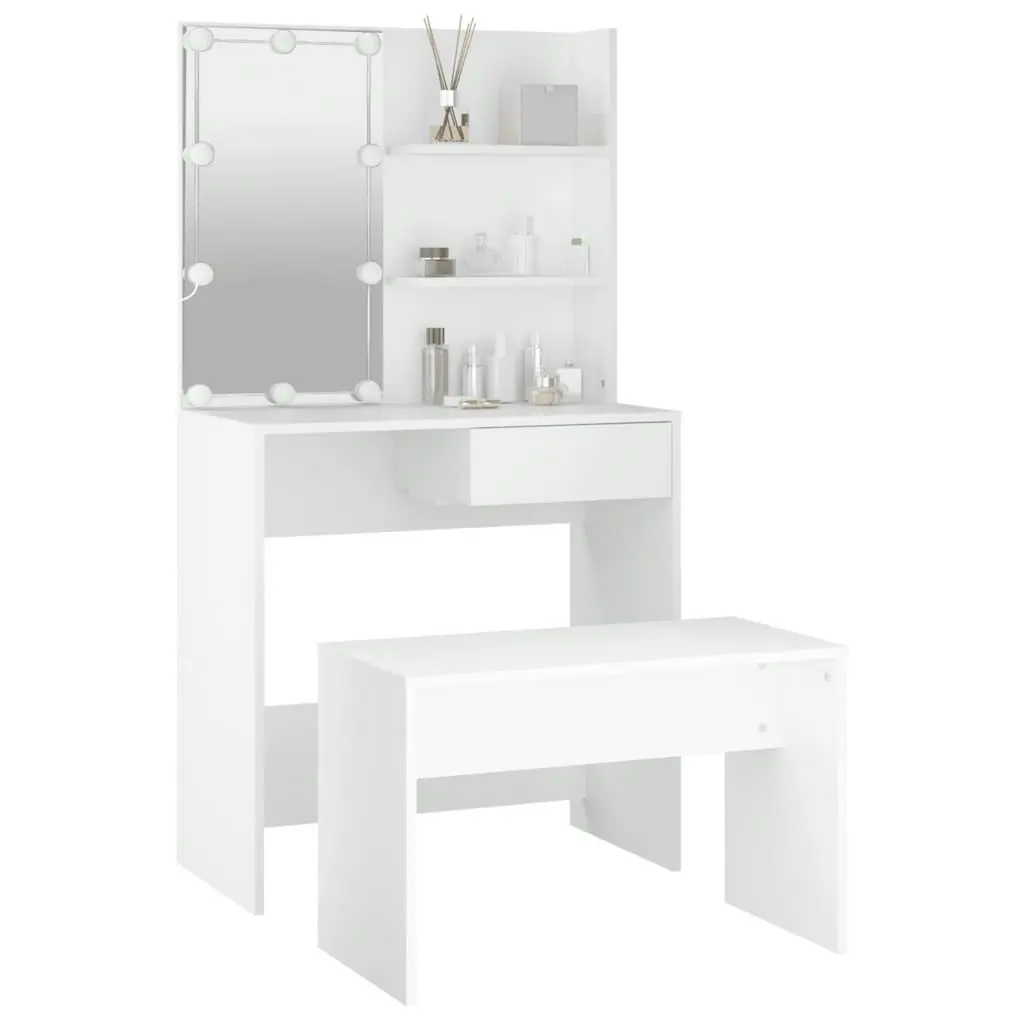 Dressing Table Set with LED White Engineered Wood 3114107