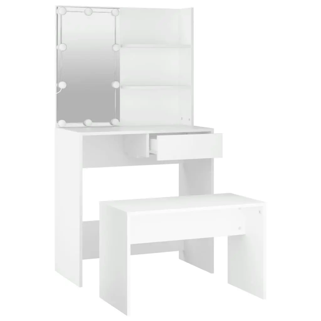 Dressing Table Set with LED White Engineered Wood 3114107