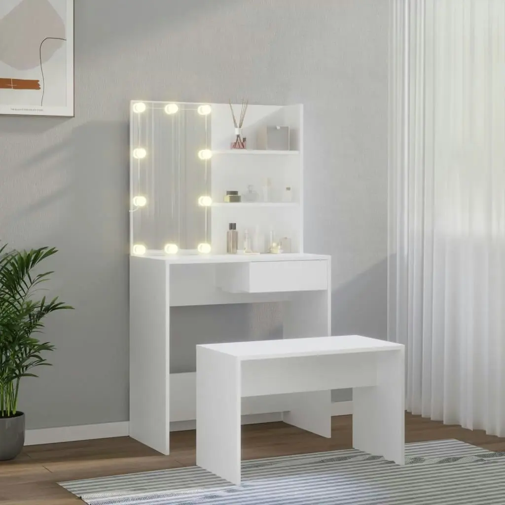 Dressing Table Set with LED White Engineered Wood 3114107