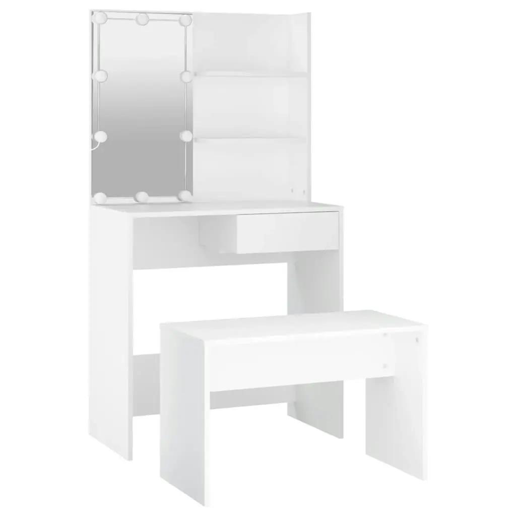 Dressing Table Set with LED White Engineered Wood 3114107