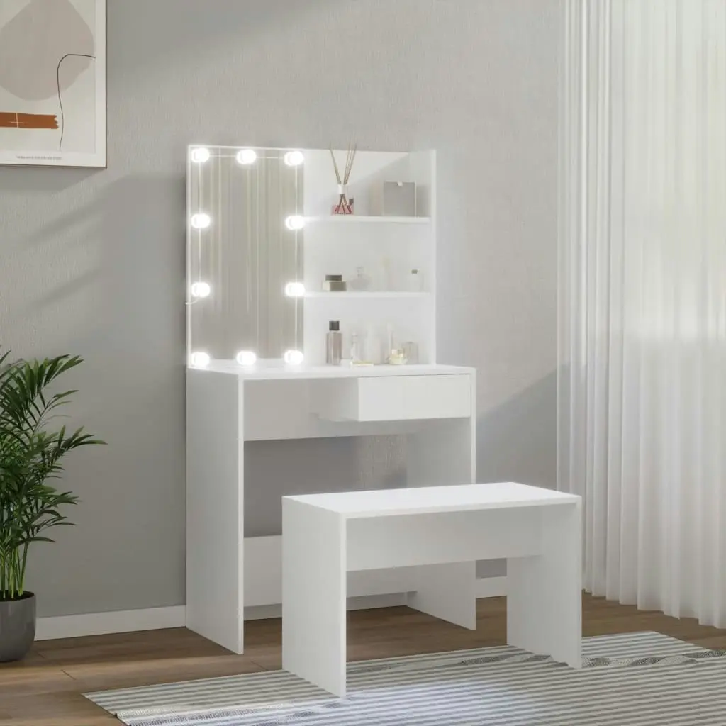 Dressing Table Set with LED White Engineered Wood 3114107