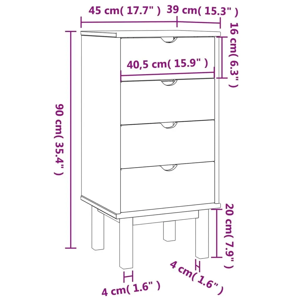 Drawer Cabinet OTTA Brown&Grey 45x39x90cm Solid Wood Pine 348580