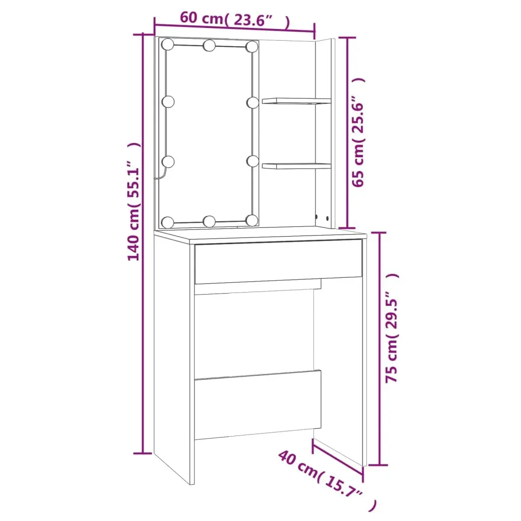 Dressing Table with LED Black 60x40x140 cm 808829