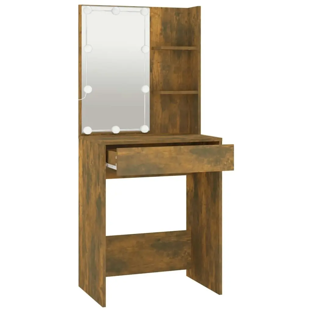 Dressing Table with LED Smoked Oak 60x40x140 cm 820442