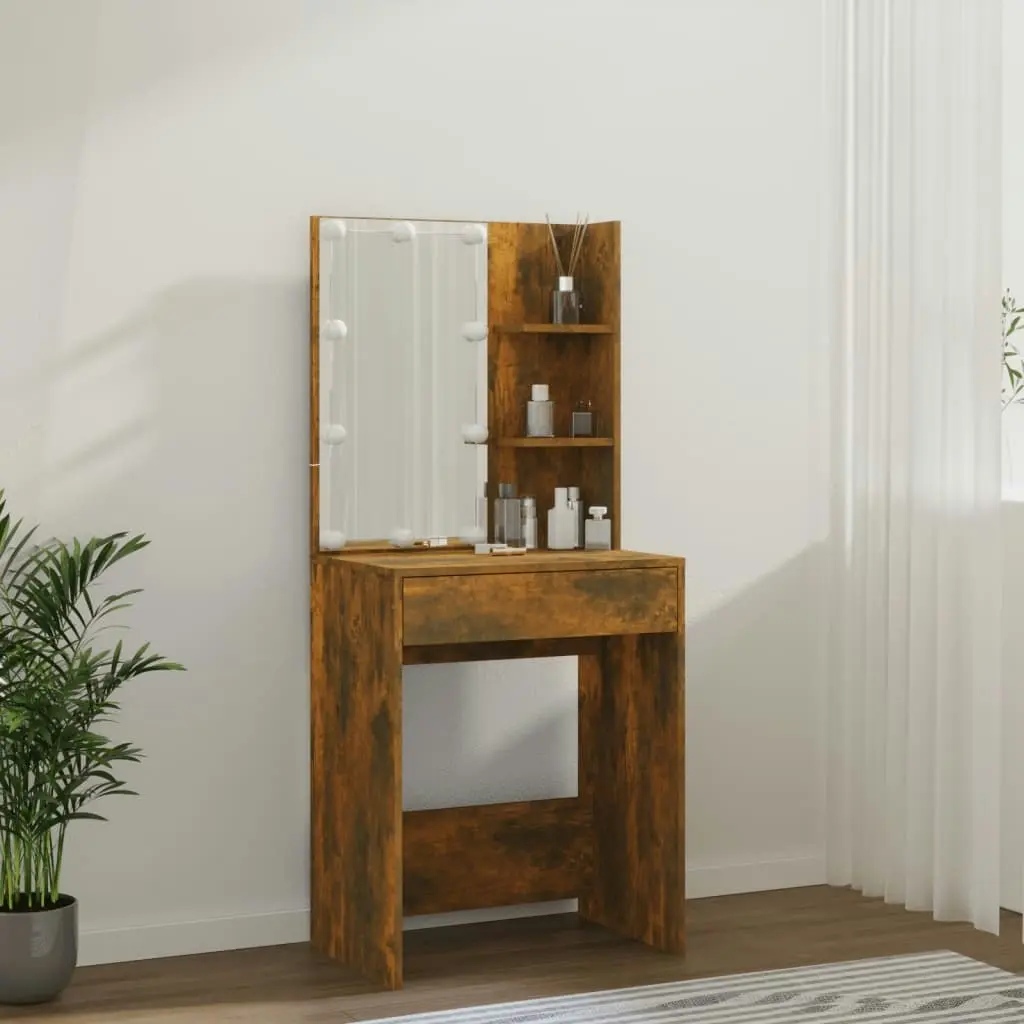 Dressing Table with LED Smoked Oak 60x40x140 cm 820442