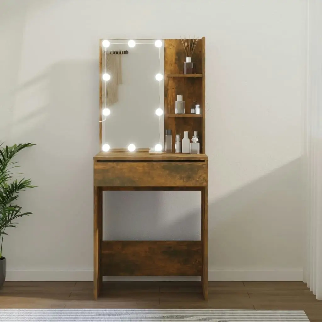 Dressing Table with LED Smoked Oak 60x40x140 cm 820442