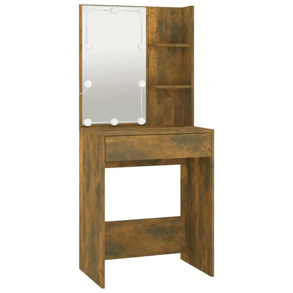 Dressing Table with LED Smoked Oak 60x40x140 cm 820442