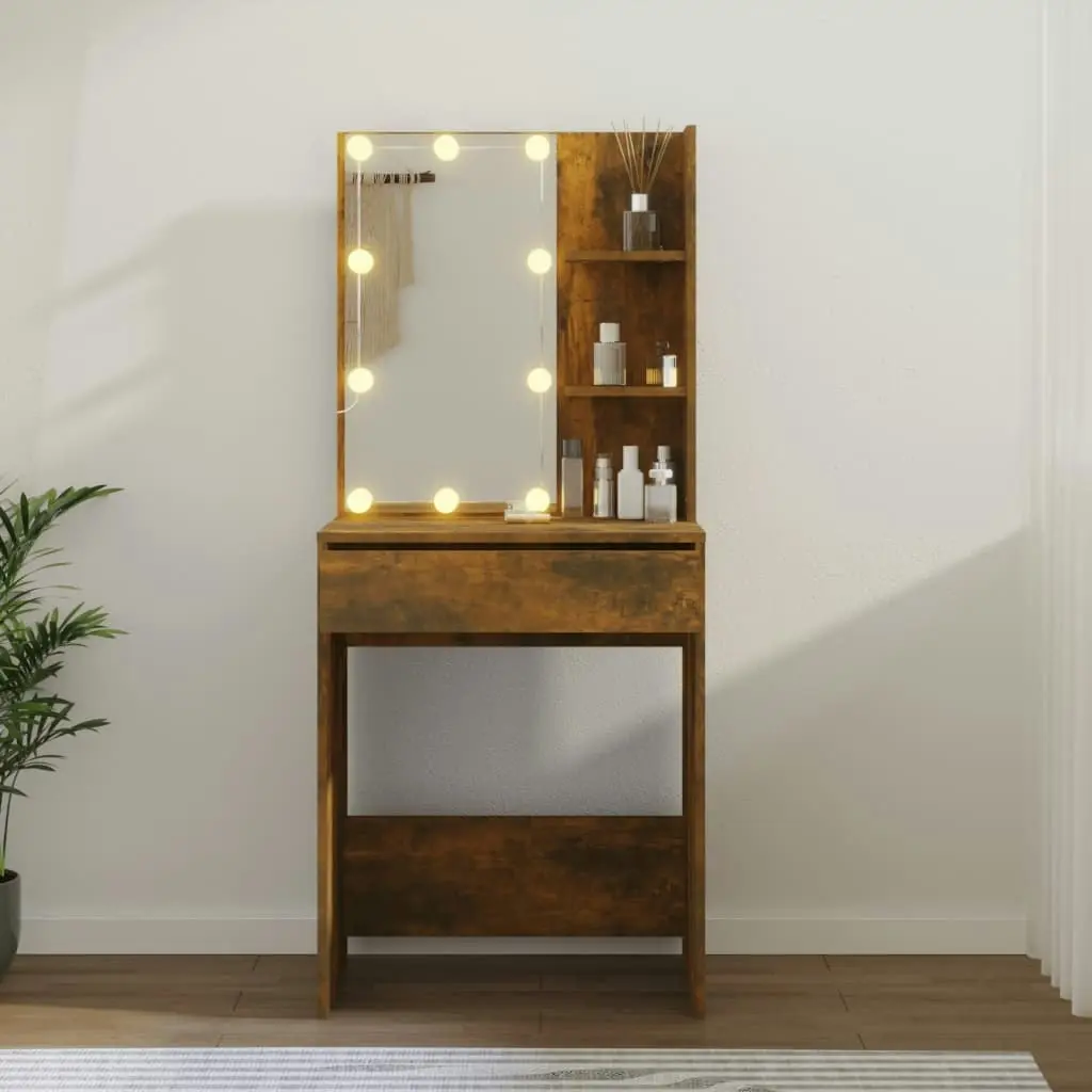 Dressing Table with LED Smoked Oak 60x40x140 cm 820442