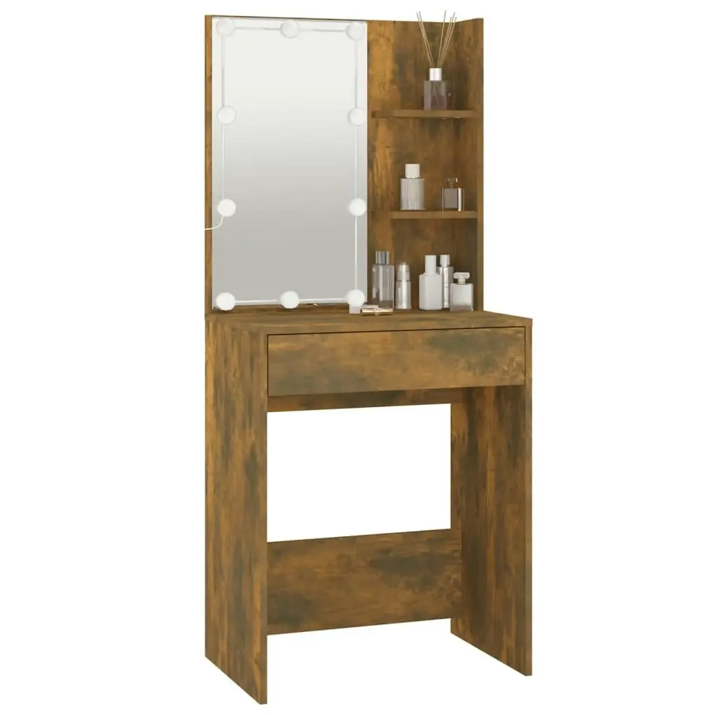 Dressing Table with LED Smoked Oak 60x40x140 cm 820442