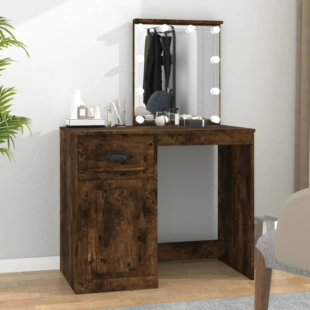 Dressing Table with LED Smoked Oak 90x50x132.5 cm Engineered Wood 816773