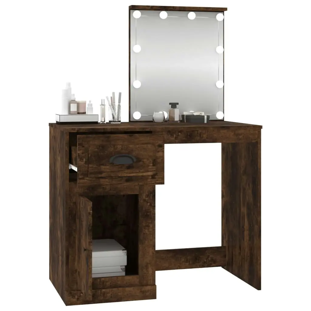 Dressing Table with LED Smoked Oak 90x50x132.5 cm Engineered Wood 816773