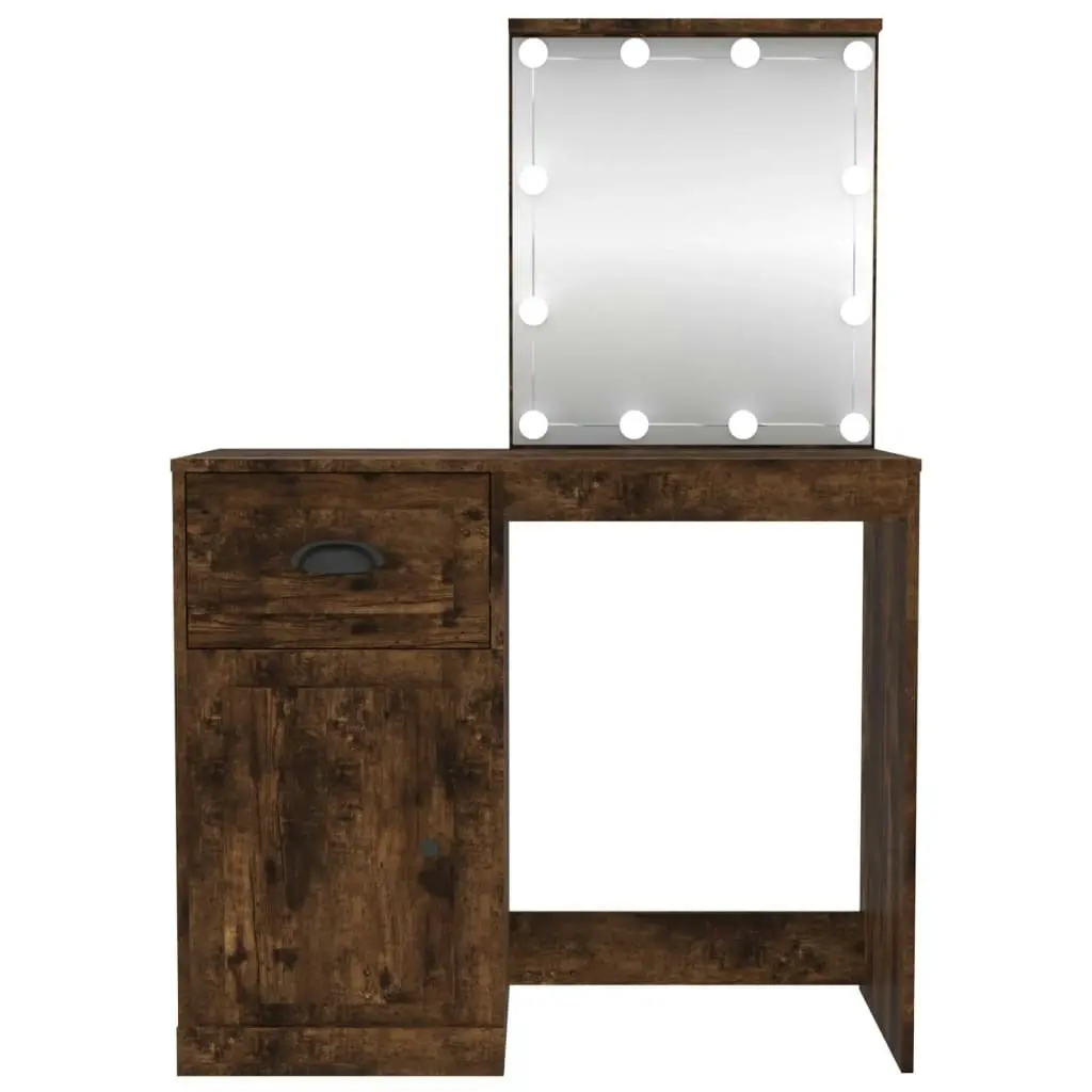 Dressing Table with LED Smoked Oak 90x50x132.5 cm Engineered Wood 816773