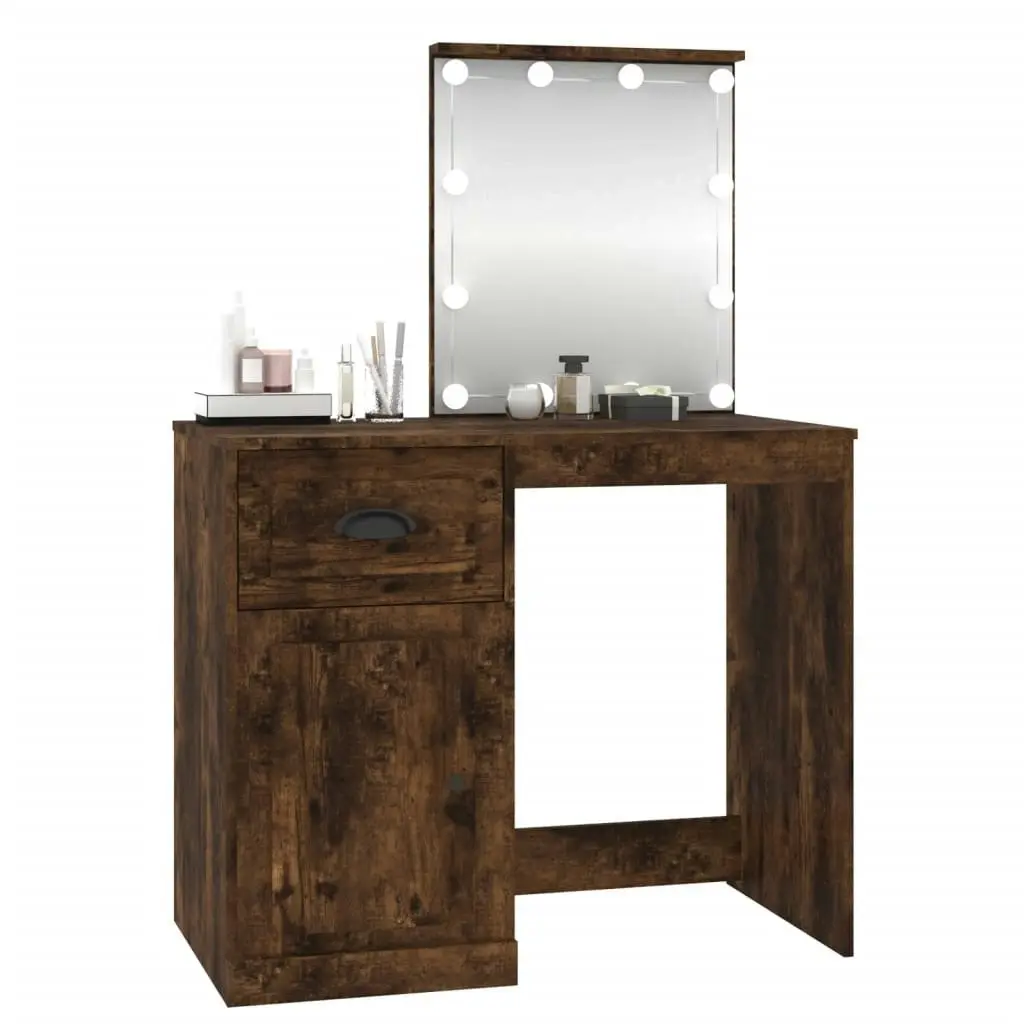 Dressing Table with LED Smoked Oak 90x50x132.5 cm Engineered Wood 816773