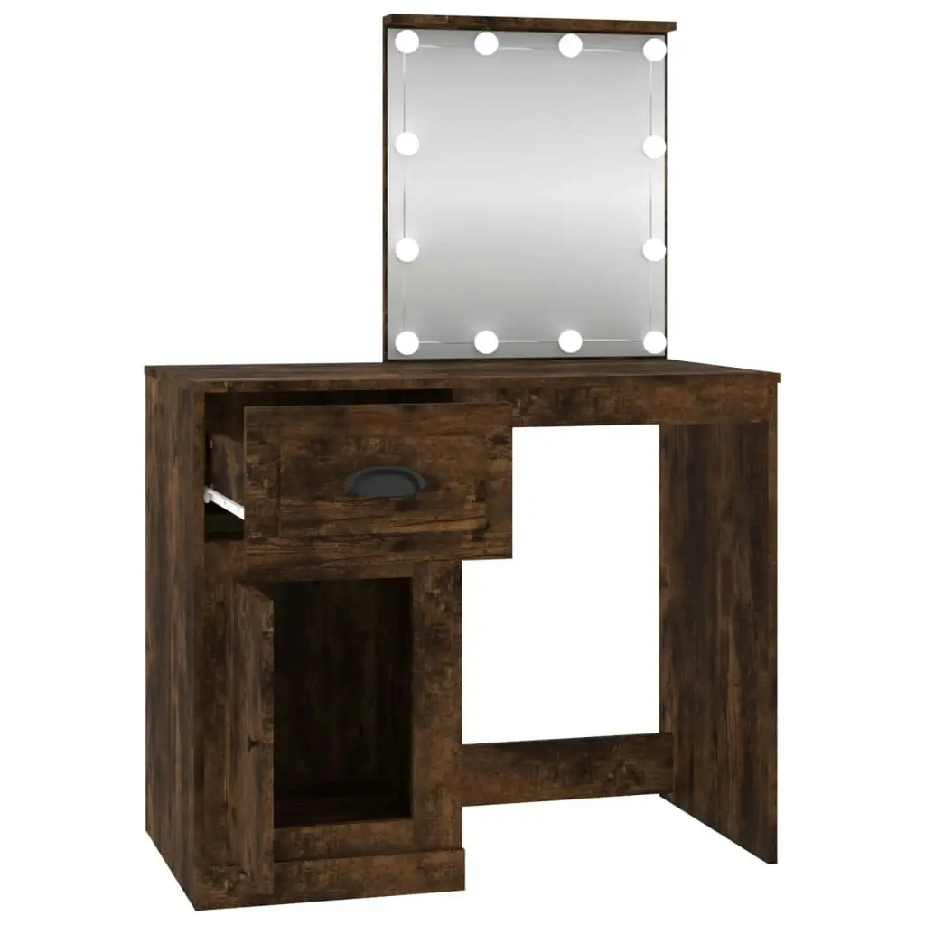 Dressing Table with LED Smoked Oak 90x50x132.5 cm Engineered Wood 816773