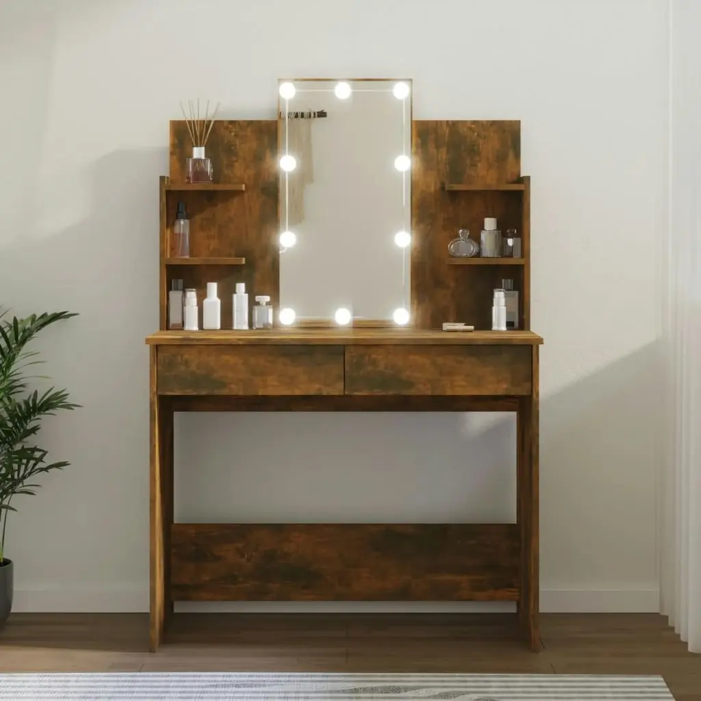 Dressing Table with LED Smoked Oak 96x40x142 cm 820487