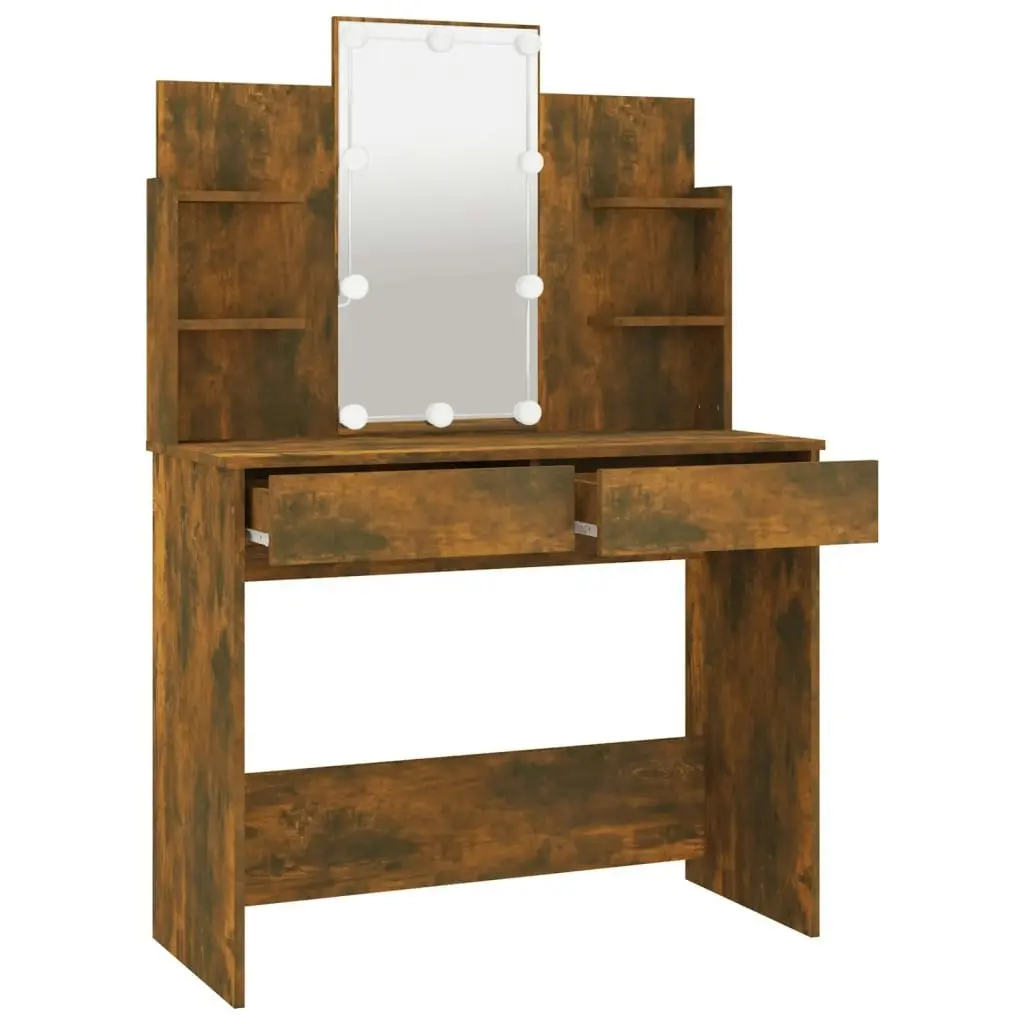 Dressing Table with LED Smoked Oak 96x40x142 cm 820487