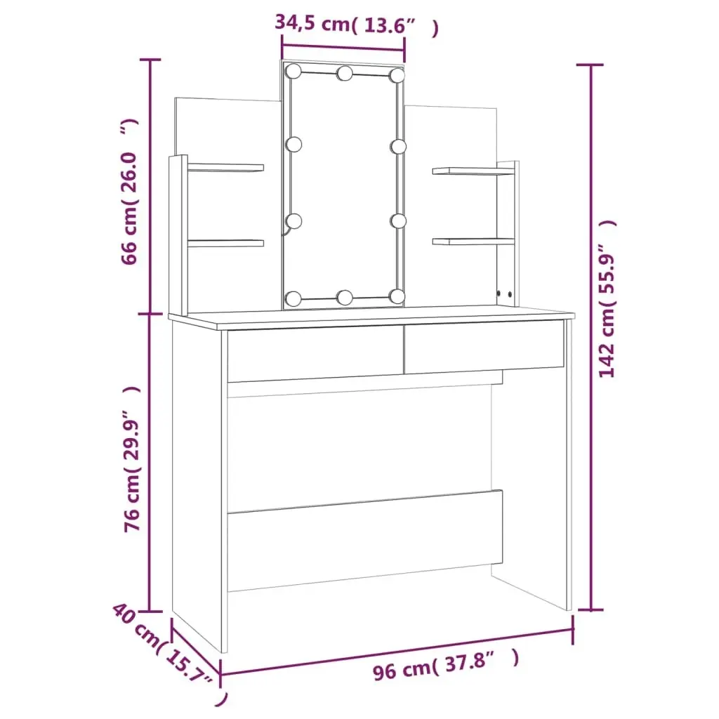 Dressing Table with LED Smoked Oak 96x40x142 cm 820487