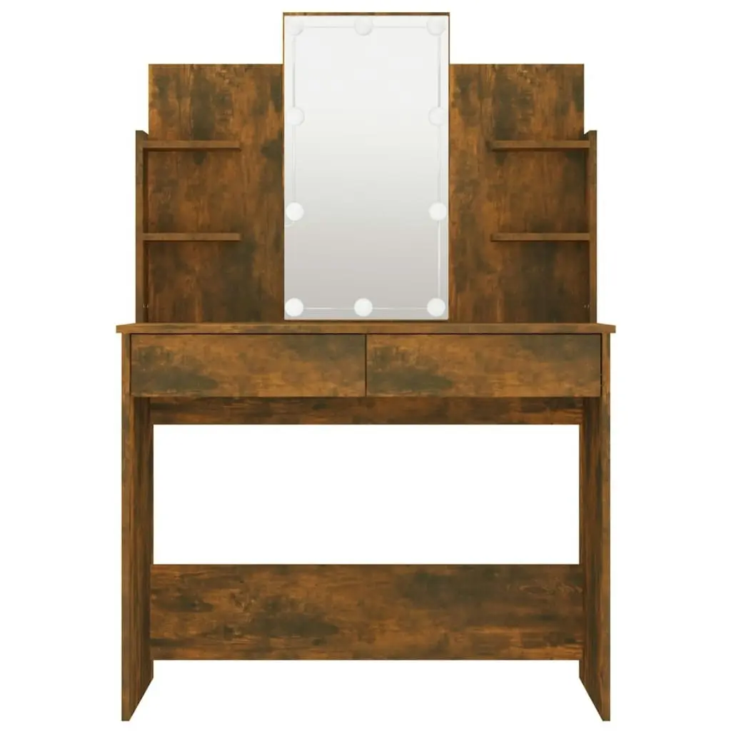 Dressing Table with LED Smoked Oak 96x40x142 cm 820487