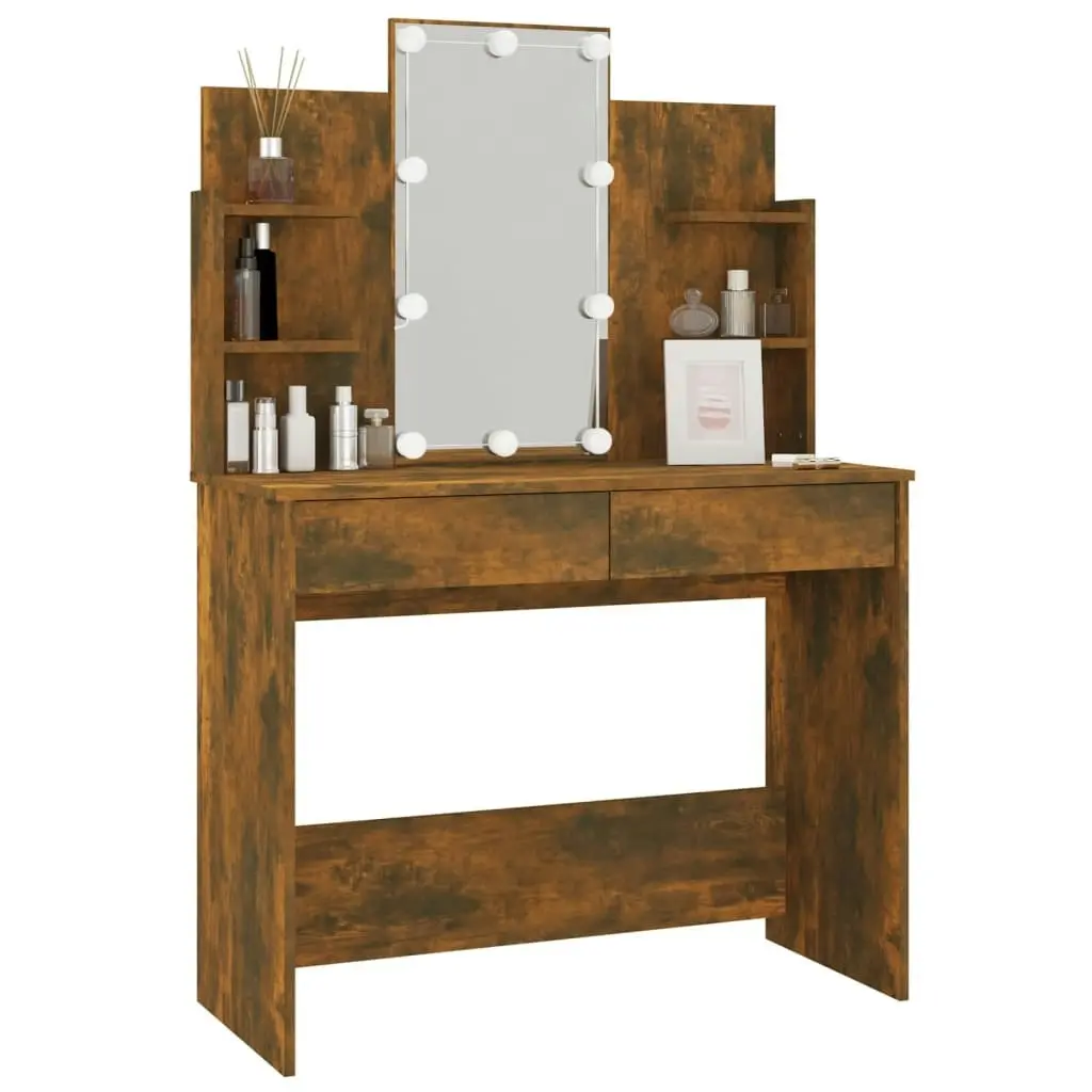 Dressing Table with LED Smoked Oak 96x40x142 cm 820487