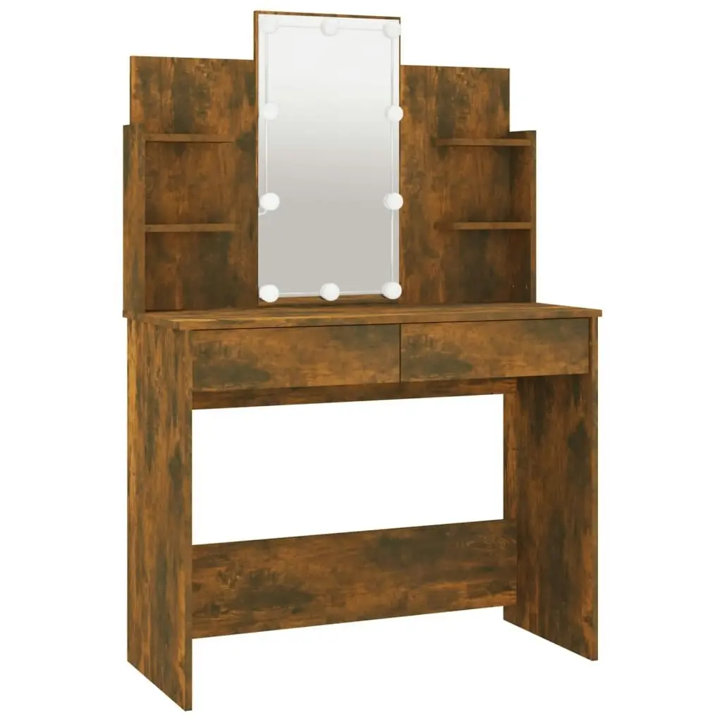 Dressing Table with LED Smoked Oak 96x40x142 cm 820487