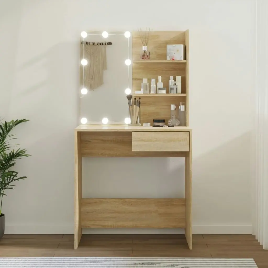 Dressing Table with LED Sonoma Oak 74.5x40x141 cm Engineered Wood 808804