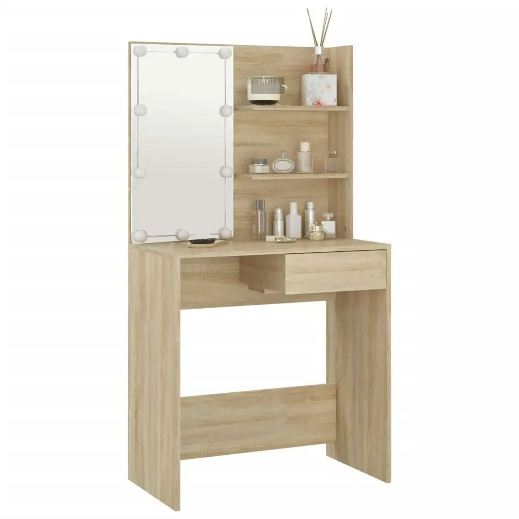 Dressing Table with LED Sonoma Oak 74.5x40x141 cm Engineered Wood 808804