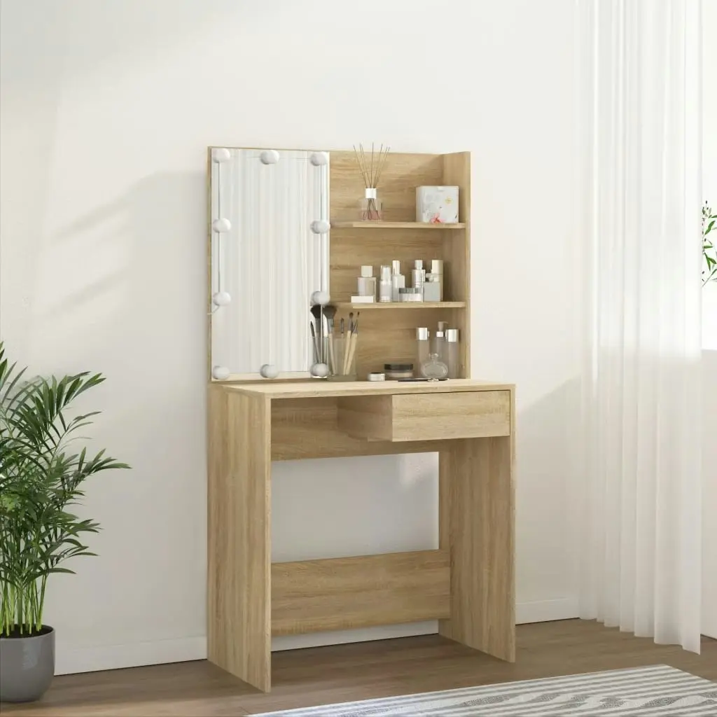 Dressing Table with LED Sonoma Oak 74.5x40x141 cm Engineered Wood 808804