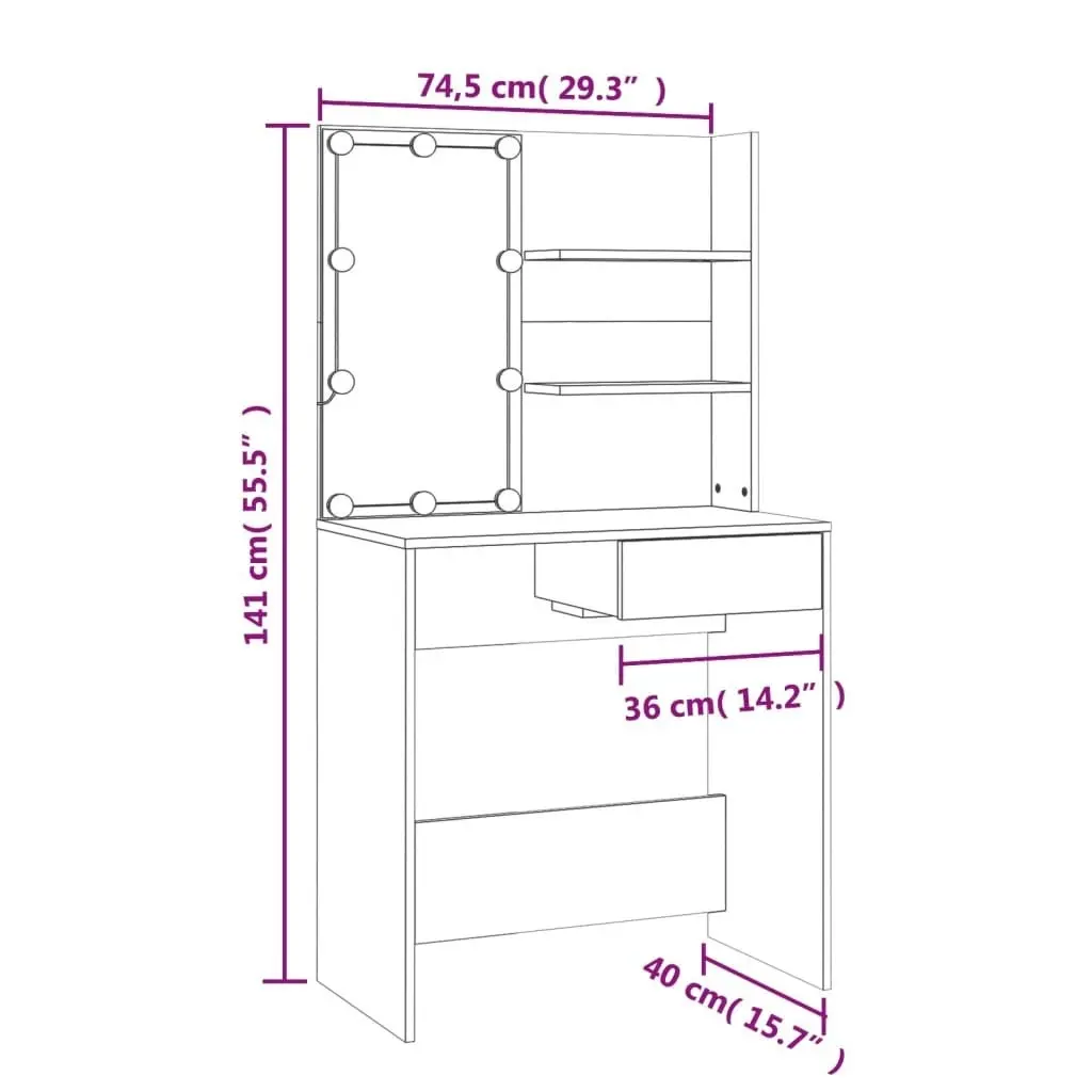 Dressing Table with LED Sonoma Oak 74.5x40x141 cm Engineered Wood 808804