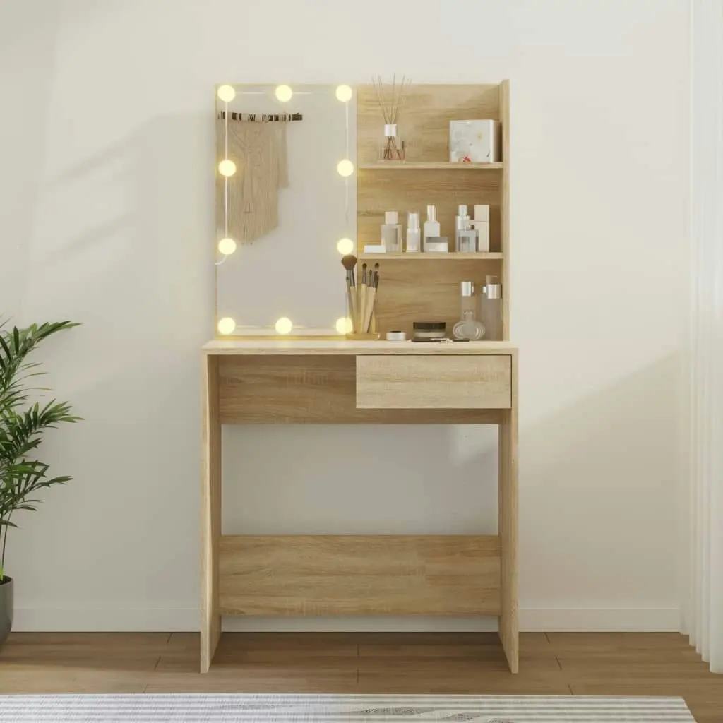 Dressing Table with LED Sonoma Oak 74.5x40x141 cm Engineered Wood 808804