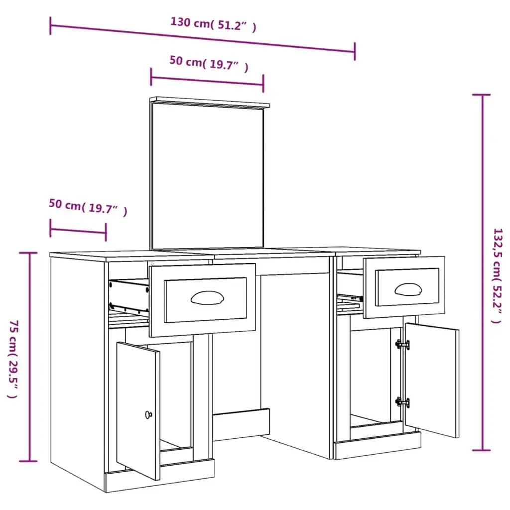 Dressing Table with Mirror Black 130x50x132.5 cm 3185336