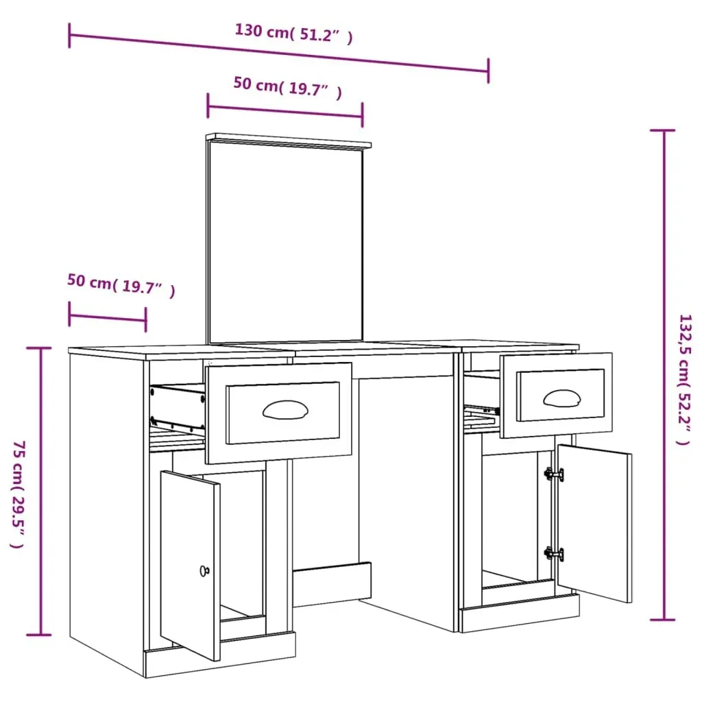 Dressing Table with Mirror Concrete Grey 130x50x132.5 cm 3185339