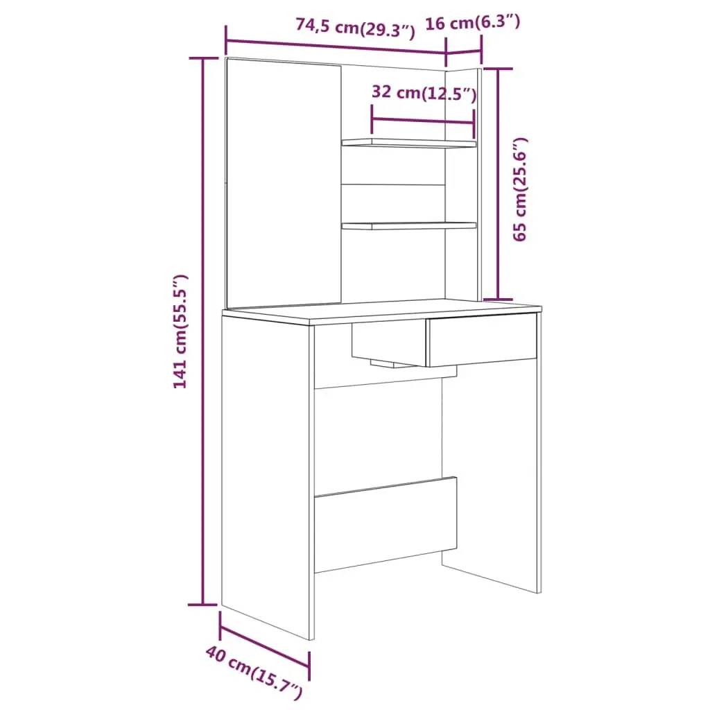 Dressing Table with Mirror White 74.5x40x141 cm 802804