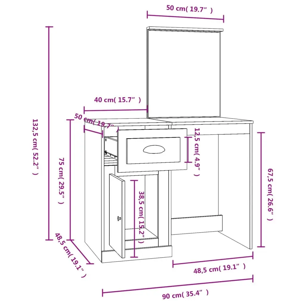 Dressing Table with Mirror White 90x50x132.5 cm Engineered Wood 816760