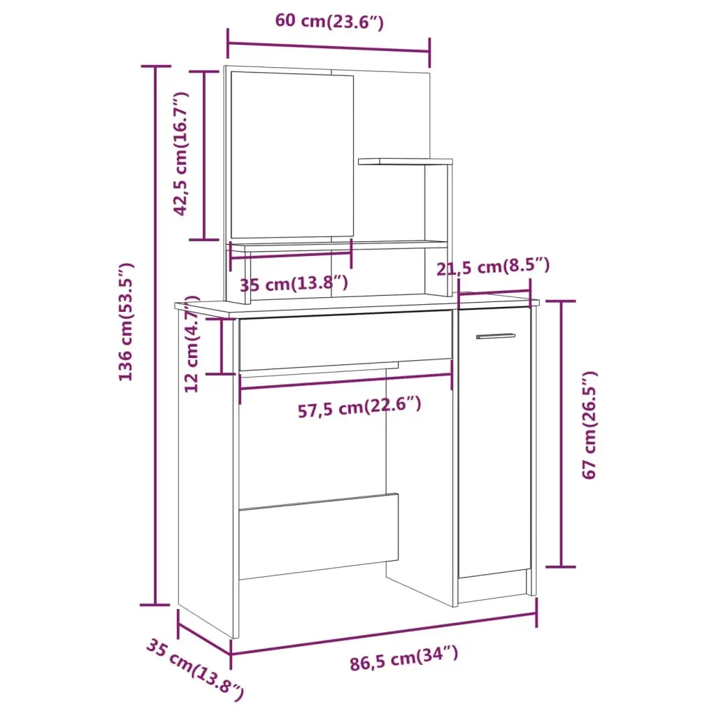 Dressing Table Set Smoked Oak 86.5x35x136 cm 3114152