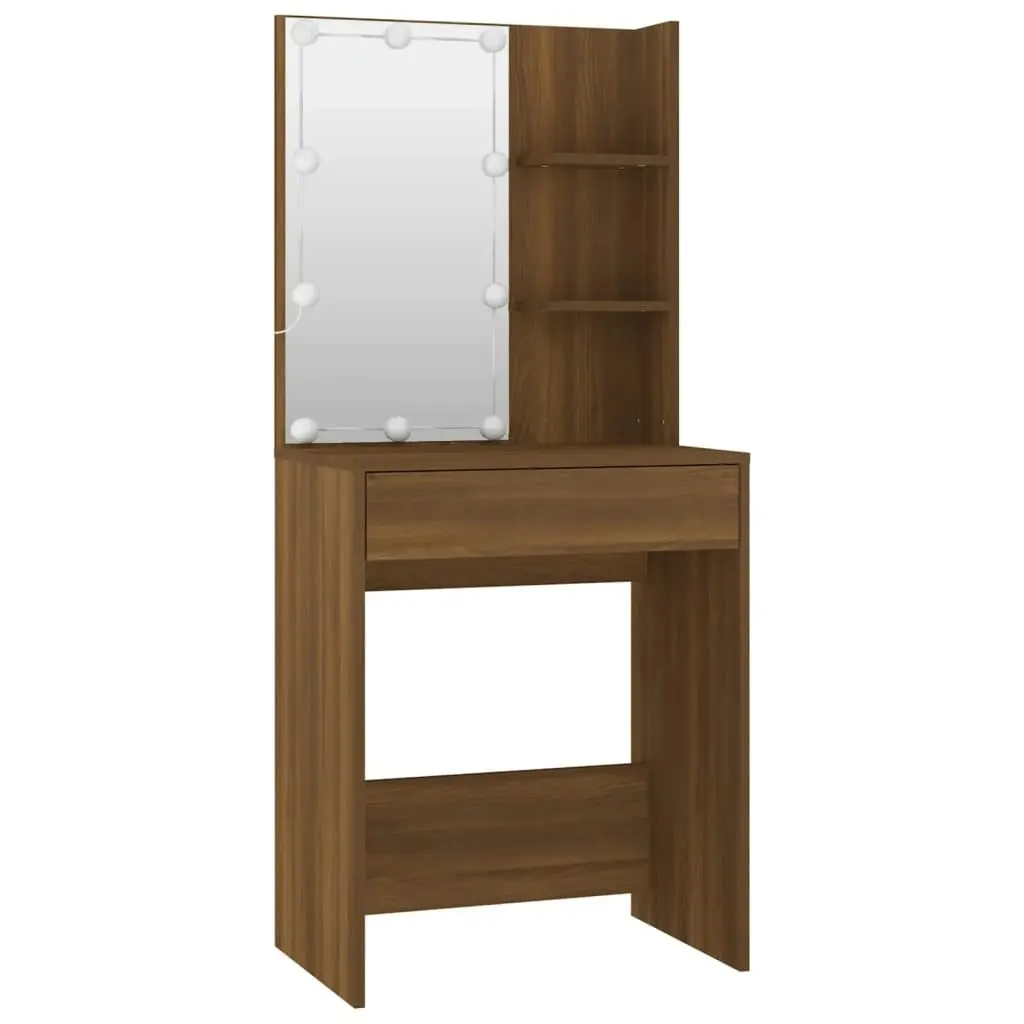 Dressing Table Set with LED Brown Oak Engineered Wood 3114138