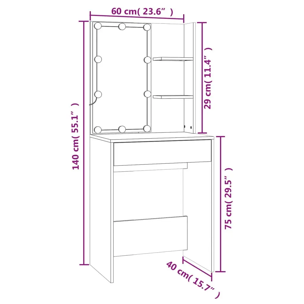 Dressing Table Set with LED Brown Oak Engineered Wood 3114138