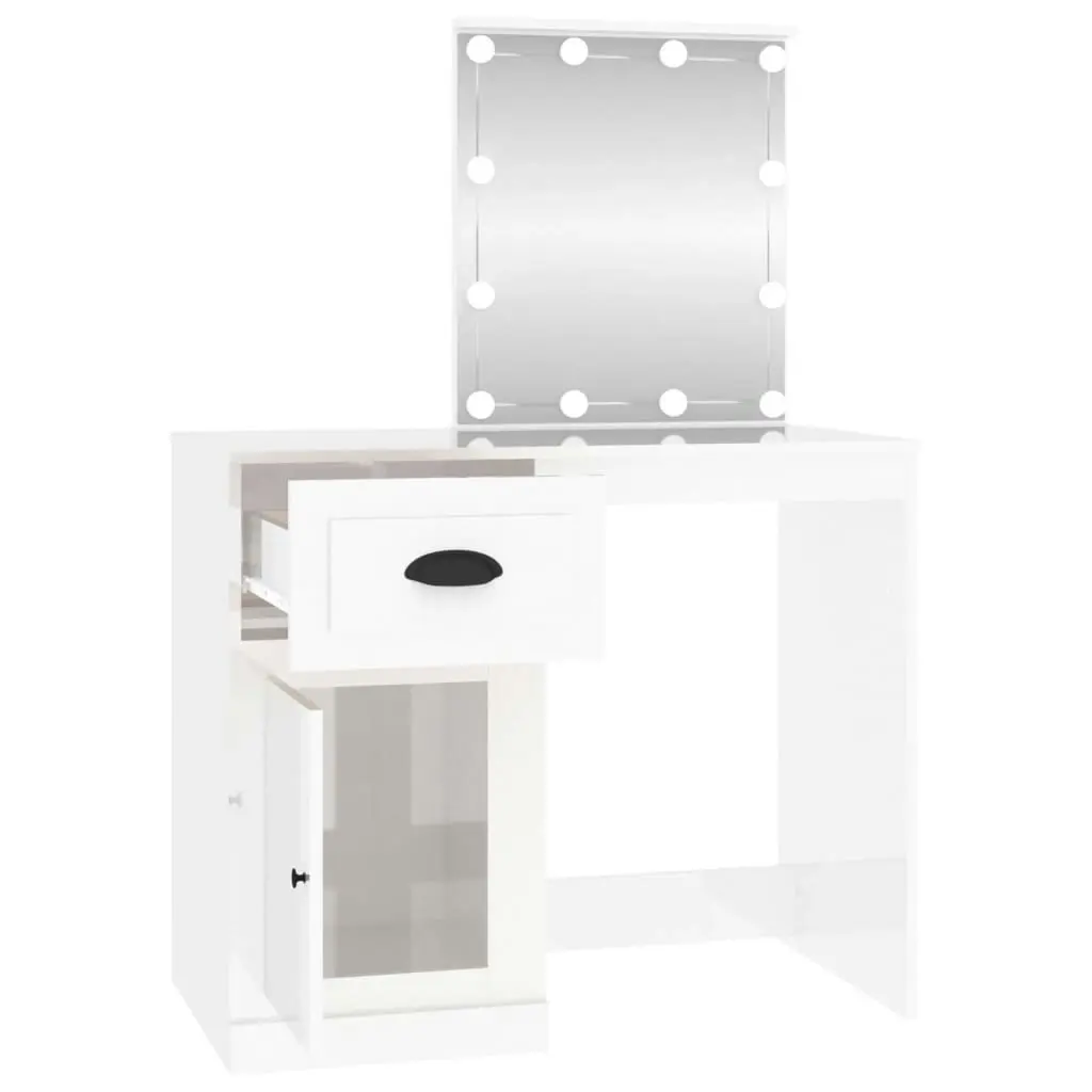 Dressing Table with LED High Gloss White 90x50x132.5 cm Engineered Wood 816770