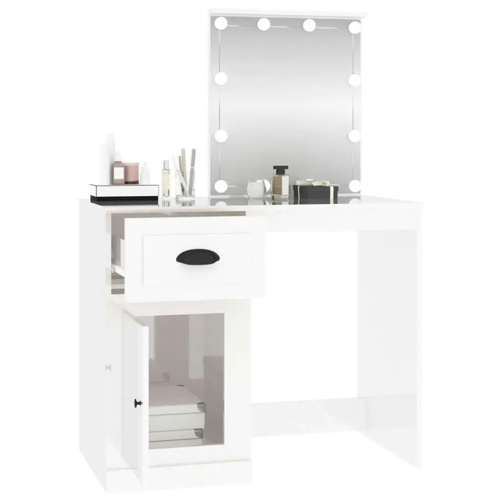 Dressing Table with LED High Gloss White 90x50x132.5 cm Engineered Wood 816770