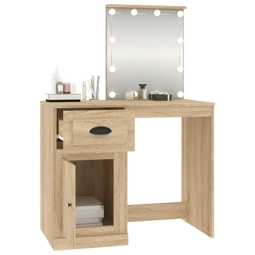 Dressing Table with LED Sonoma Oak 90x50x132.5 cm Engineered Wood 816771