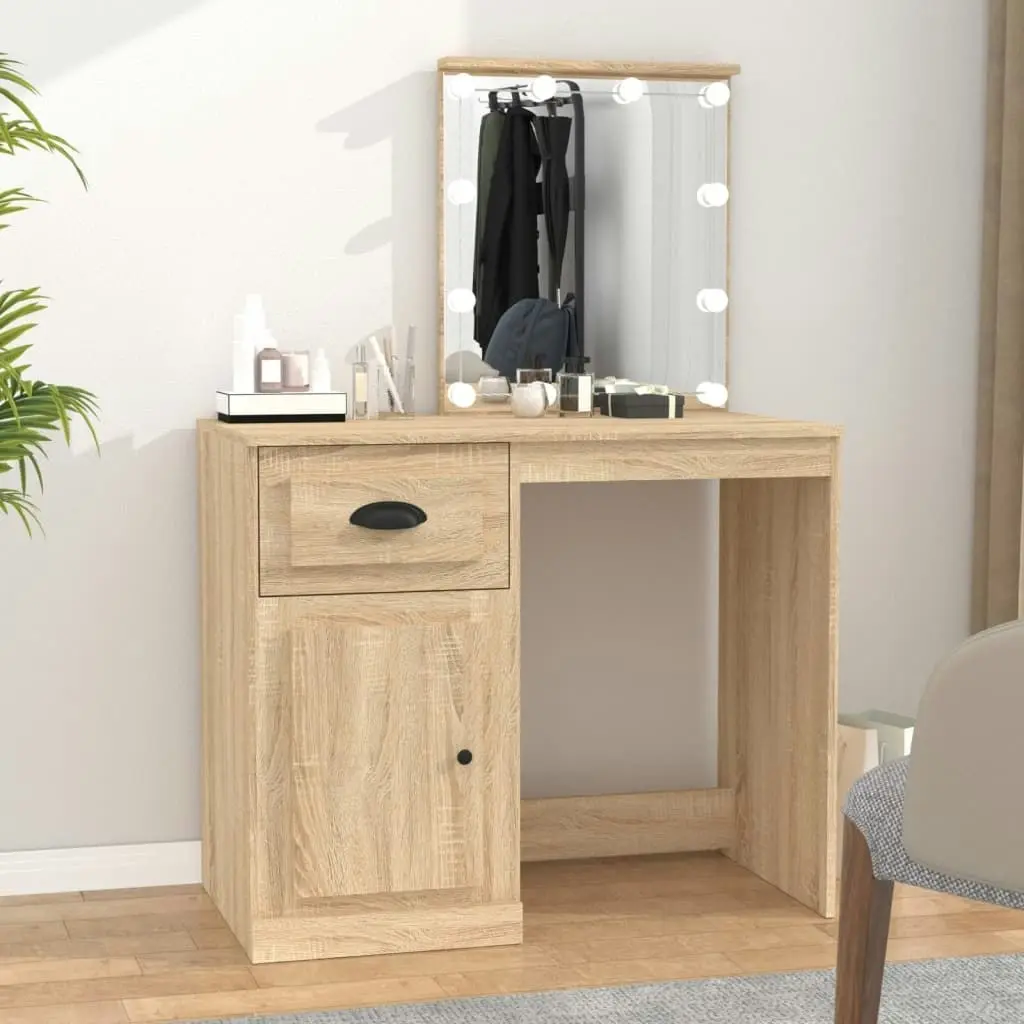 Dressing Table with LED Sonoma Oak 90x50x132.5 cm Engineered Wood 816771