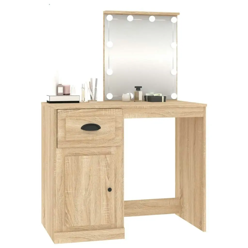 Dressing Table with LED Sonoma Oak 90x50x132.5 cm Engineered Wood 816771