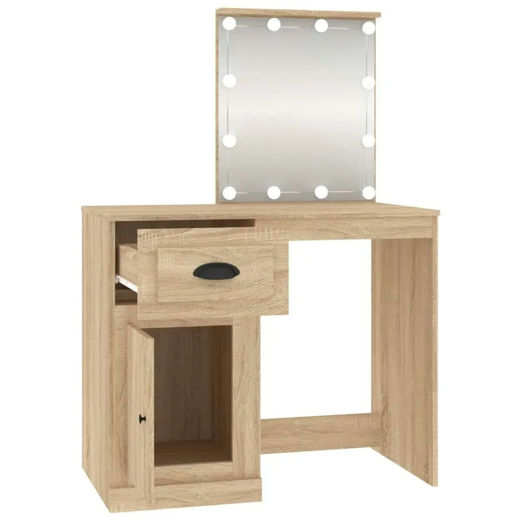 Dressing Table with LED Sonoma Oak 90x50x132.5 cm Engineered Wood 816771